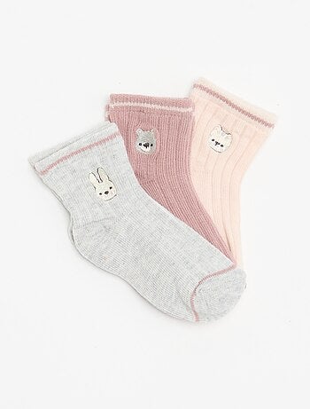 Pack de 3 pares de calcetines tobilleros con bordado de fantasía