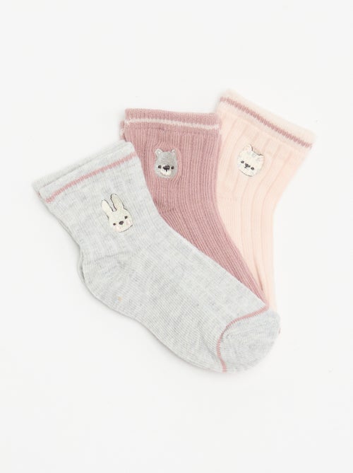 Pack de 3 pares de calcetines tobilleros con bordado de fantasía - Kiabi