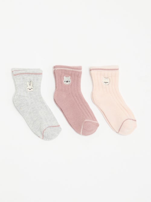 Pack de 3 pares de calcetines tobilleros con bordado de fantasía - Kiabi