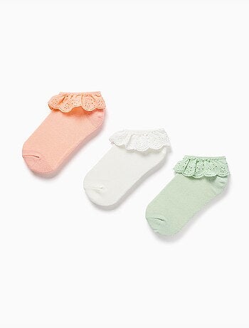 Pack de 3 pares de calcetines tobilleros con bordado inglés