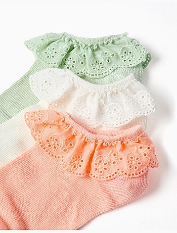 Pack de 3 pares de calcetines tobilleros con bordado inglés