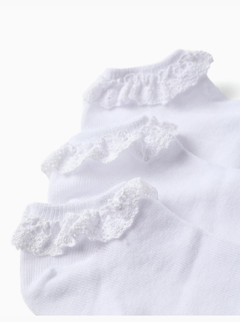 Pack de 3 pares de calcetines tobilleros con detalle de encaje Blanco - Kiabi