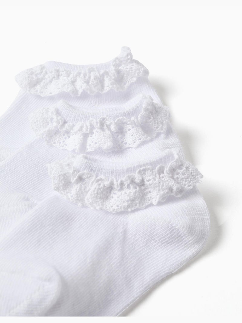 Pack de 3 pares de calcetines tobilleros con detalle de encaje Blanco - Kiabi