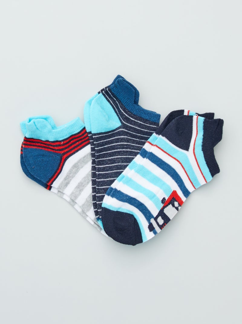 Pack de 3 pares de calcetines tobilleros gris/azul - Kiabi