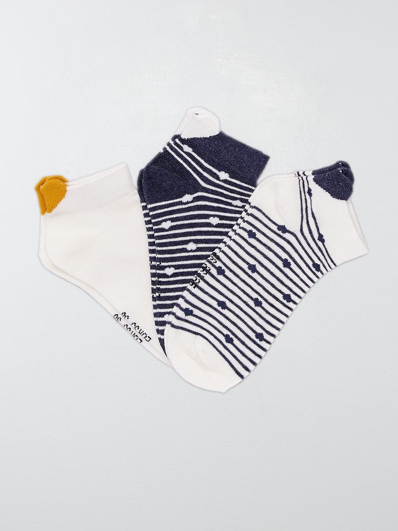Pack de 3 pares de calcetines tobilleros 'rayas y corazón' caqui - Kiabi