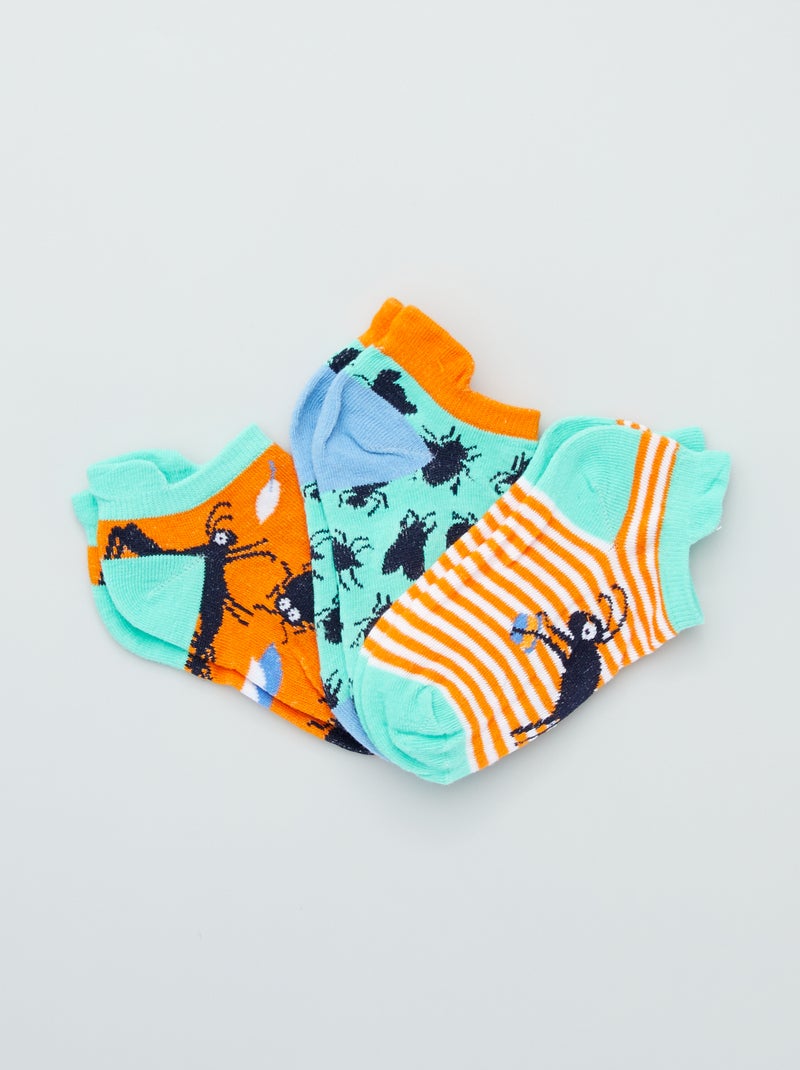 Pack de 3 pares de calcetines tobilleros verde/azul - Kiabi