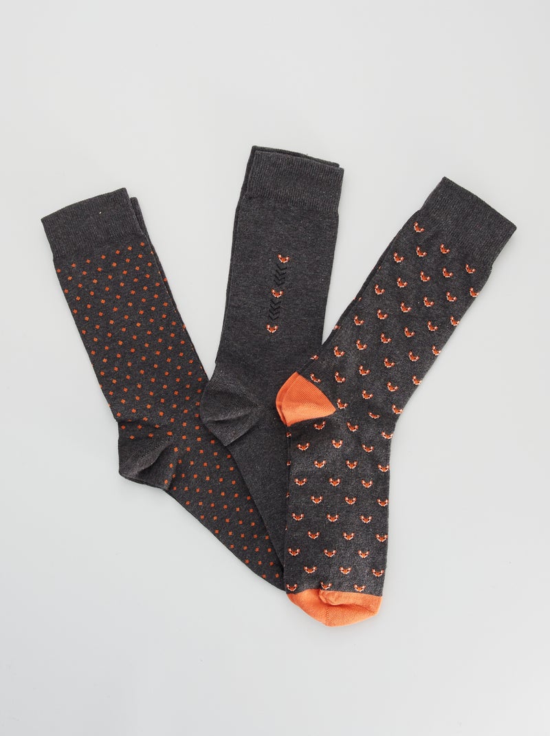 Pack de 3 pares de calcetines 'zorro' gris chiné - Kiabi