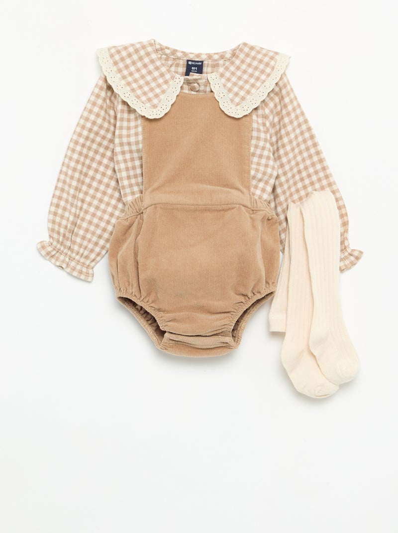 Pack de 3 piezas - Ranita + blusa + par de leotardos Beige - Kiabi