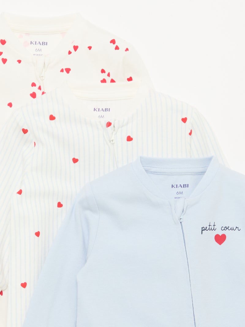 Pack de 3 pijamas ligeros de canalé Azul - Kiabi