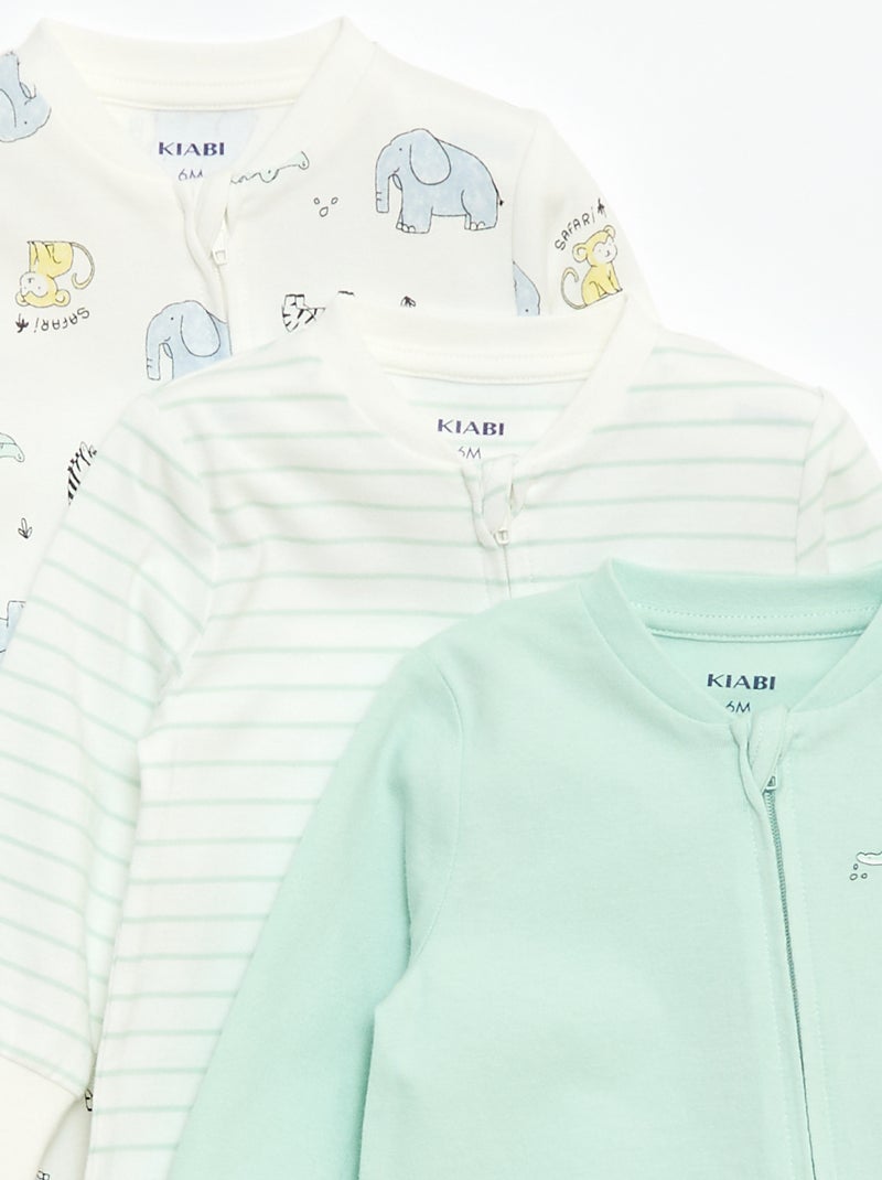 Pack de 3 pijamas ligeros de canalé Blanco - Kiabi