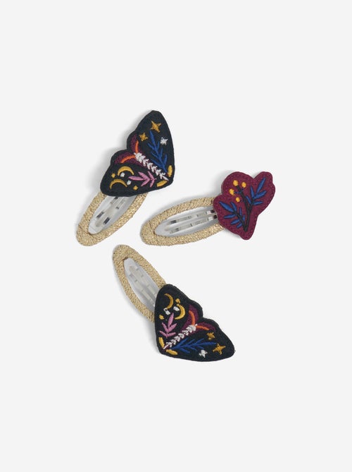Pack de 3 pinzas clic clac 'mariposas y diseño de fantasía' - Kiabi Pack de 3 pinzas clic clac 'mariposas y diseño de fantasía' - Kiabi