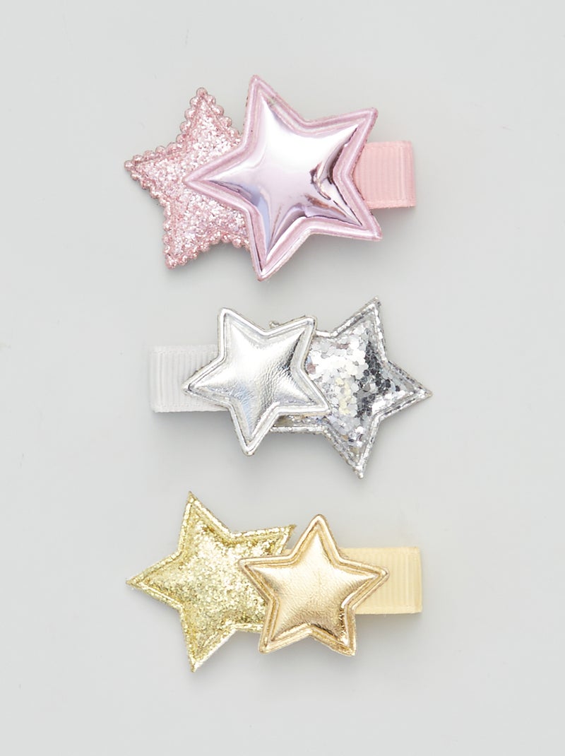 Pack de 3 pinzas de estrella ROSA - Kiabi