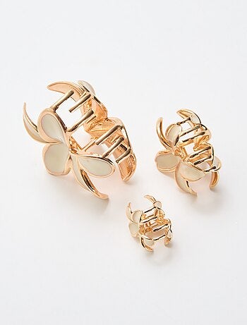 Pack de 3 pinzas de flores doradas