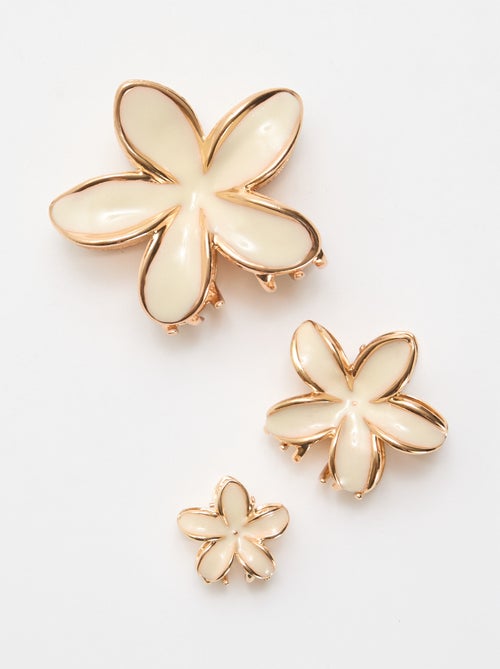 Pack de 3 pinzas de flores doradas - Kiabi
