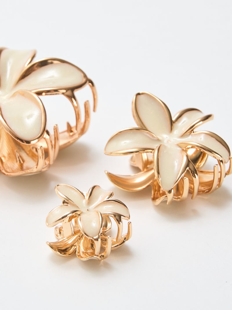 Pack de 3 pinzas de flores doradas Beige - Kiabi