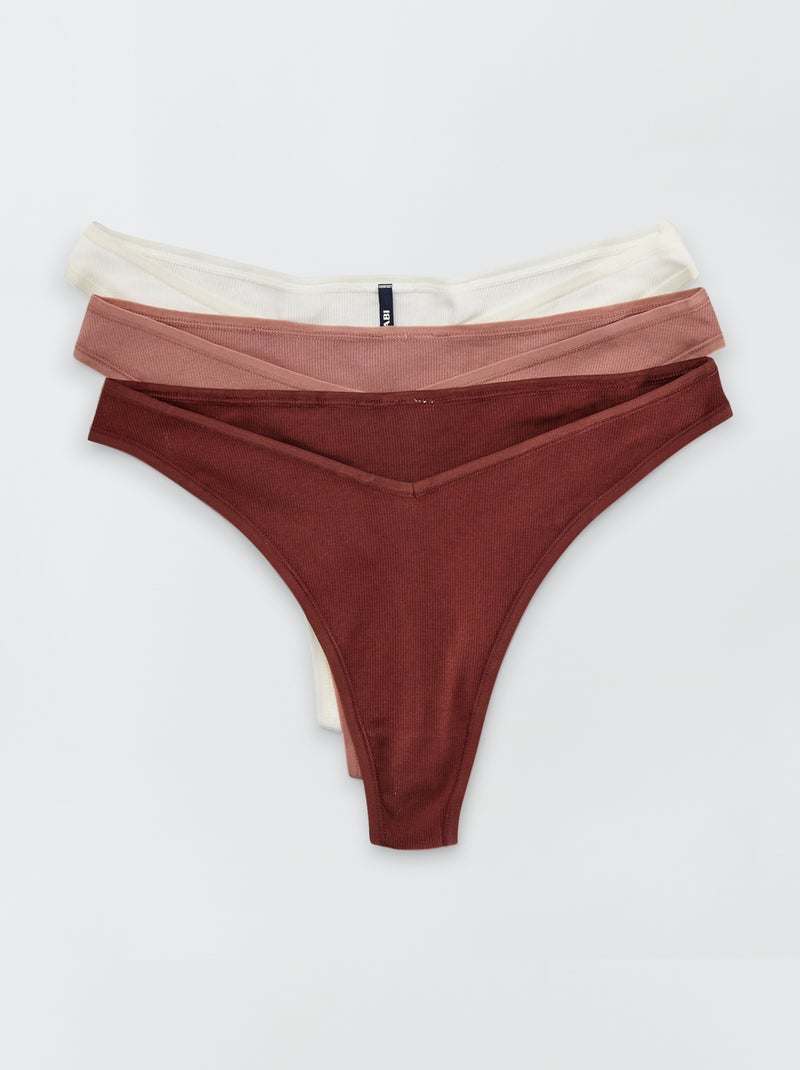 Pack de 3 tangas de algodón de canalé fino BEIGE - Kiabi