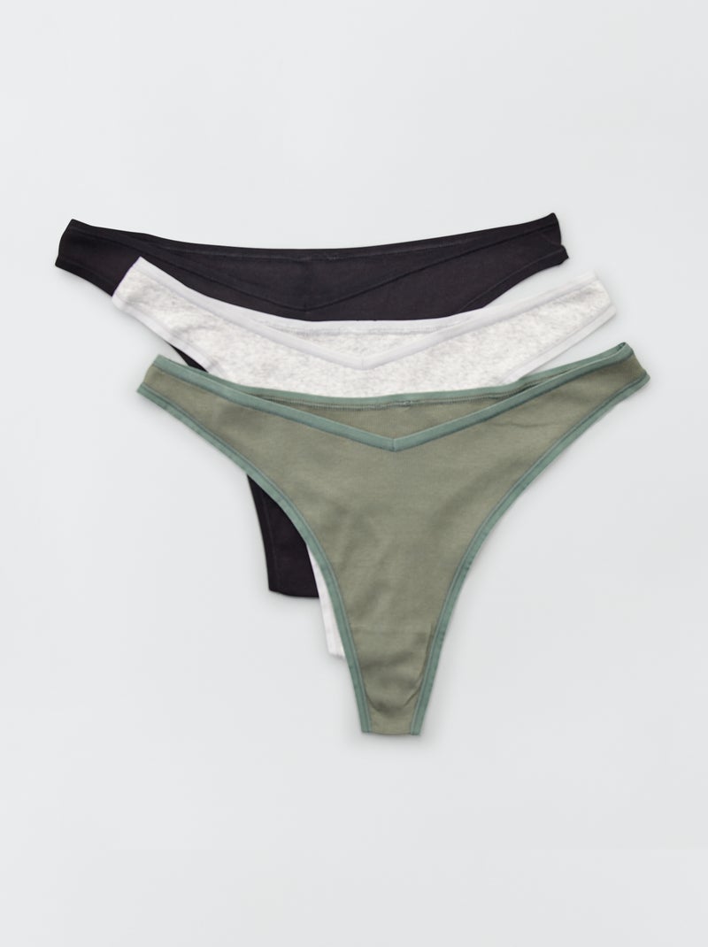 Pack de 3 tangas de algodón de canalé fino caqui - Kiabi
