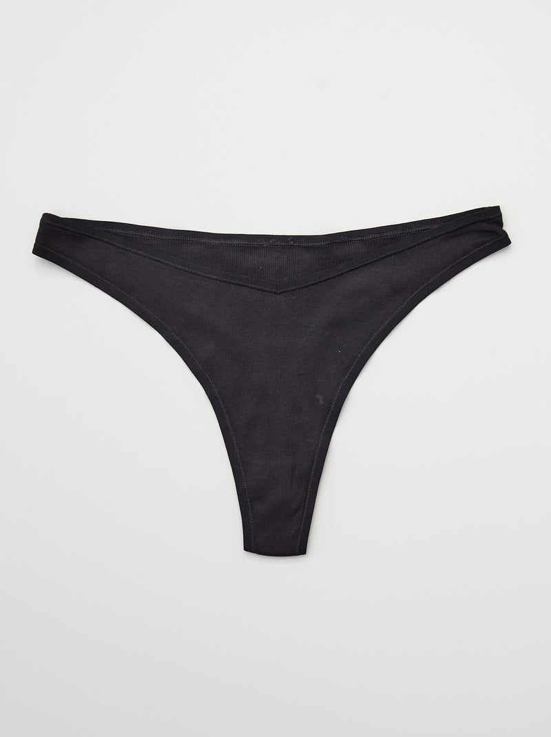 Pack de 3 tangas de algodón de canalé fino negro - Kiabi