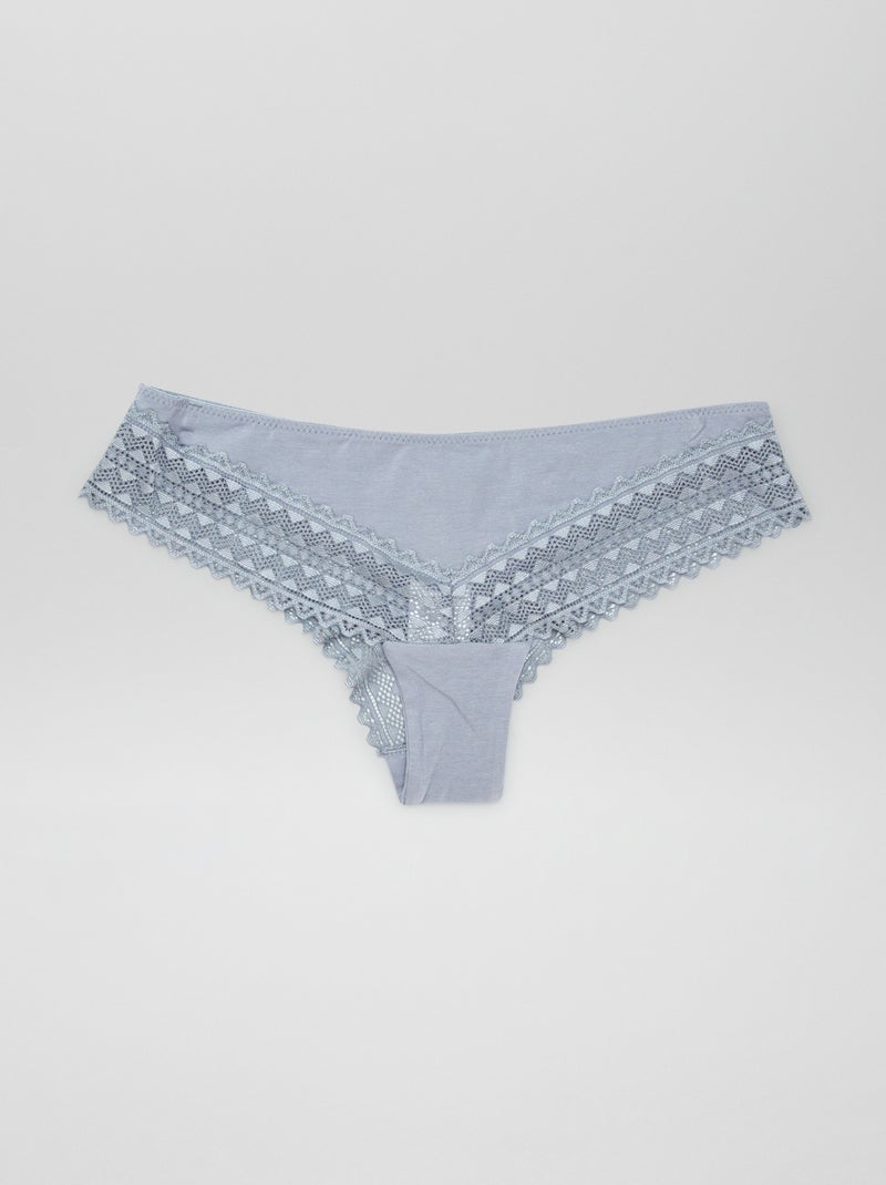 Pack de 3 tangas de algodón y encaje AZUL - Kiabi