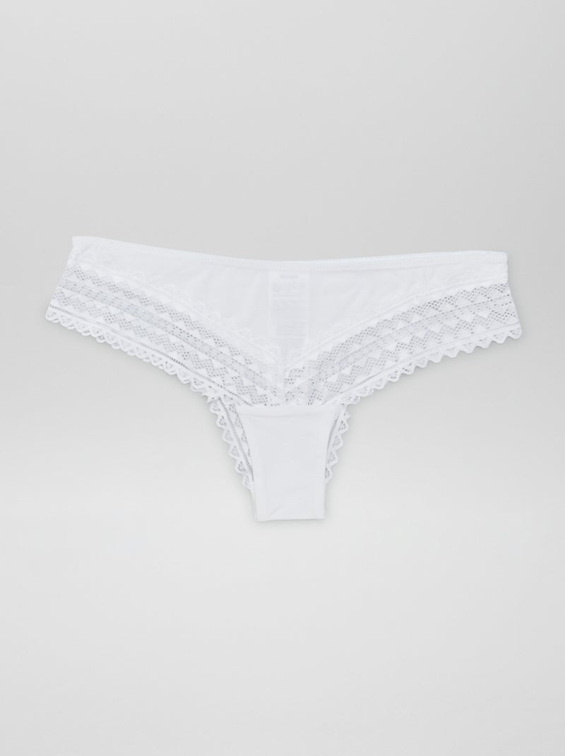 Pack de 3 tangas de algodón y encaje AZUL - Kiabi