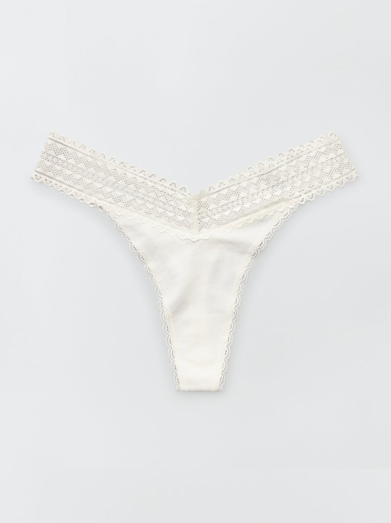 Pack de 3 tangas de algodón y encaje blanco - Kiabi