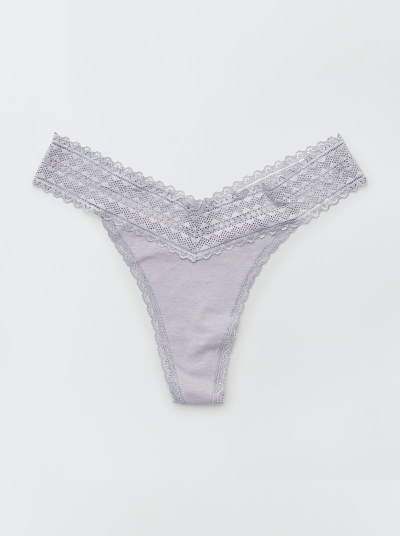 Pack de 3 tangas de algodón y encaje blanco - Kiabi