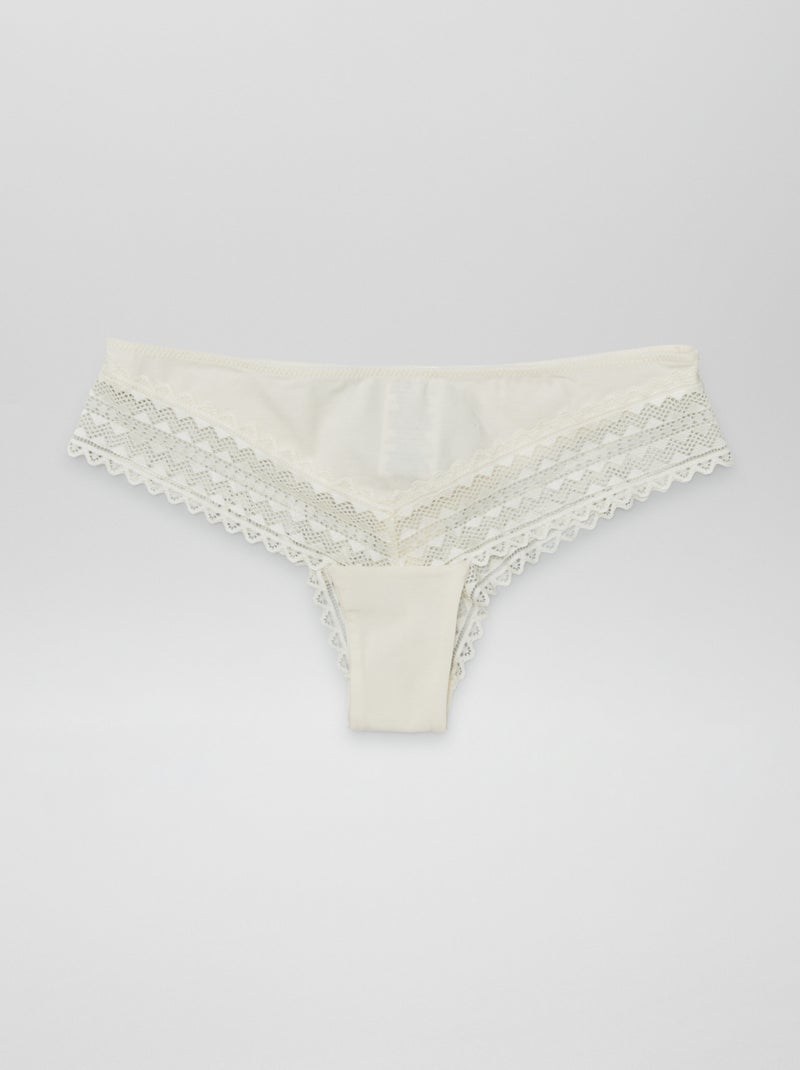 Pack de 3 tangas de algodón y encaje KAKI - Kiabi