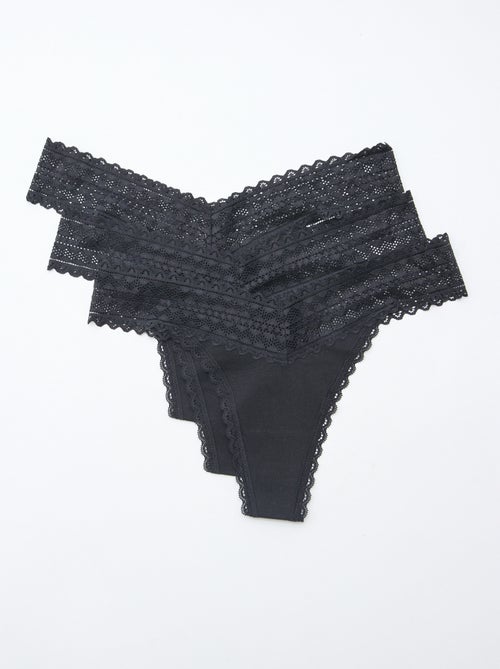 Pack de 3 tangas de algodón y encaje - Kiabi