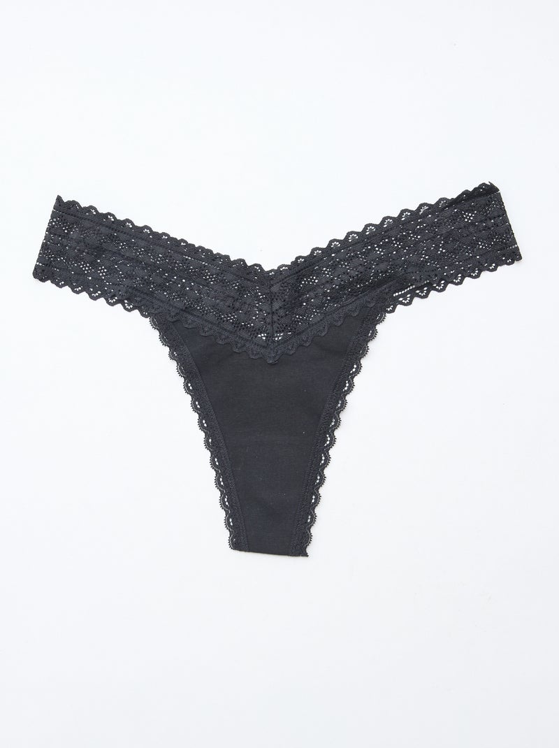 Pack de 3 tangas de algodón y encaje Negro - Kiabi