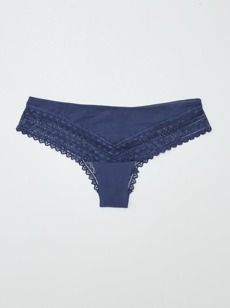 Pack de 3 tangas de algodón y encaje PURPURA - Kiabi