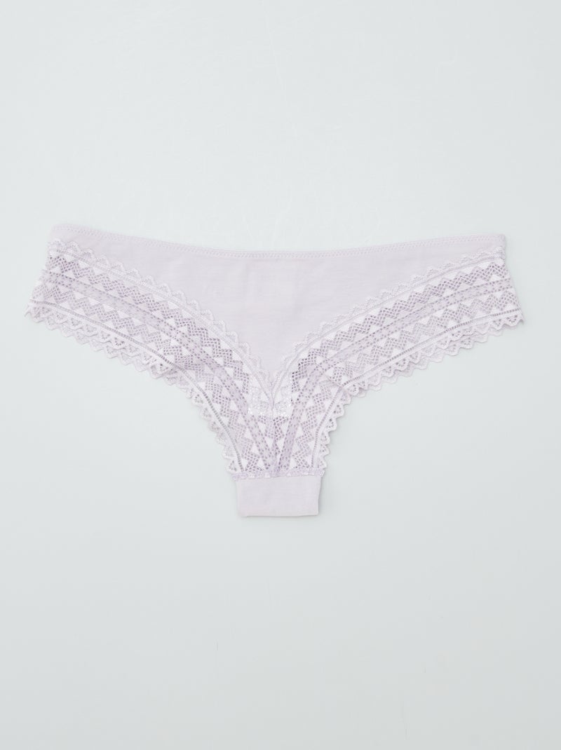 Pack de 3 tangas de algodón y encaje PURPURA - Kiabi