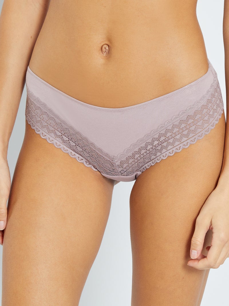 Pack de 3 tangas de algodón y encaje rosa gris - Kiabi
