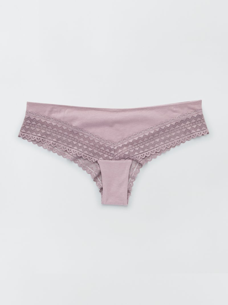 Pack de 3 tangas de algodón y encaje rosa gris - Kiabi