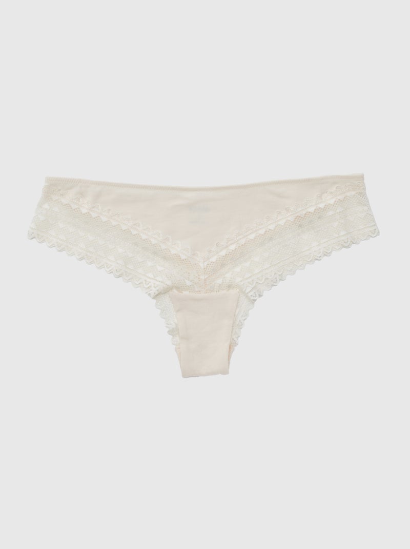 Pack de 3 tangas de algodón y encaje ROSA - Kiabi