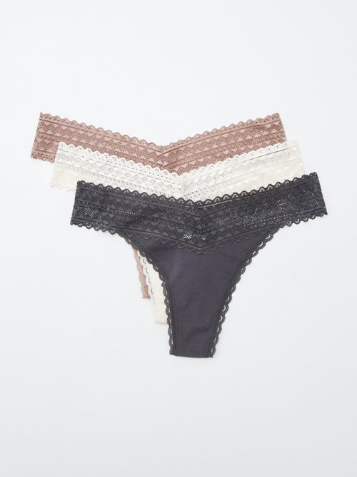 Pack de 3 tangas de algodón y encaje - Kiabi