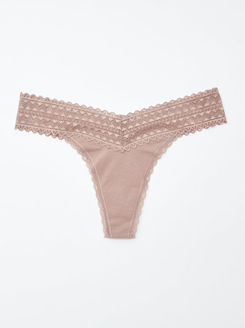 Pack de 3 tangas de algodón y encaje ROSA - Kiabi