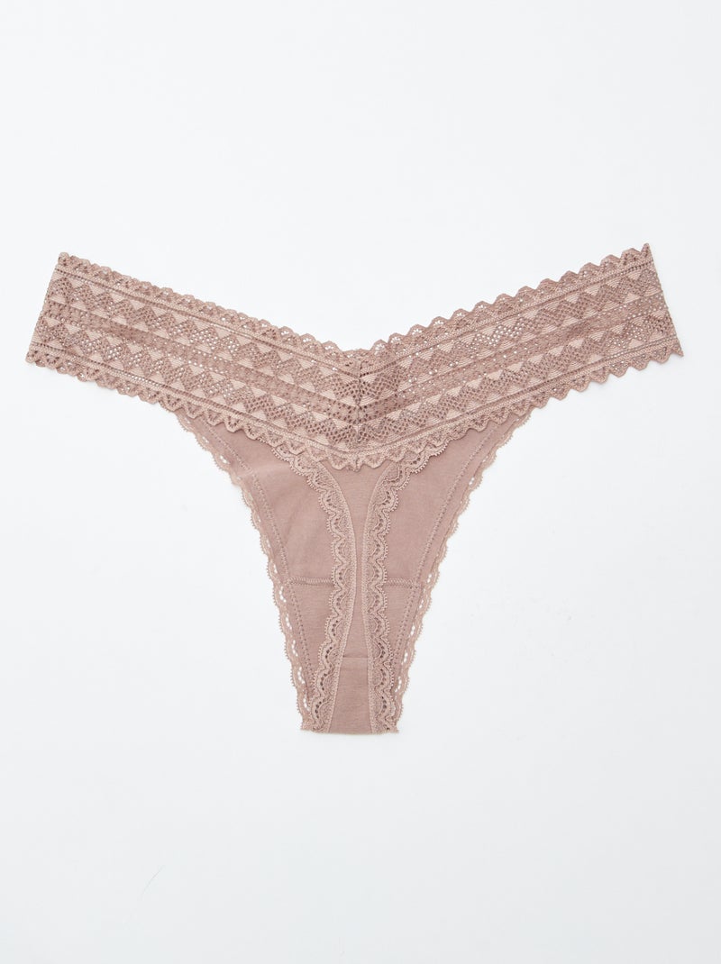 Pack de 3 tangas de algodón y encaje ROSA - Kiabi