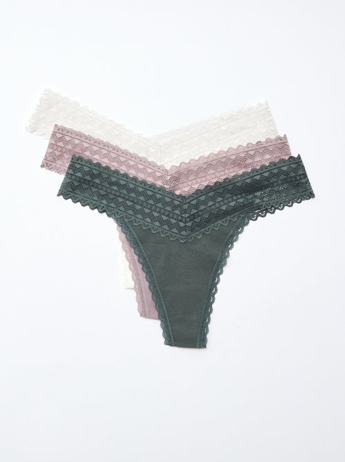 Pack de 3 tangas de algodón y encaje - Kiabi