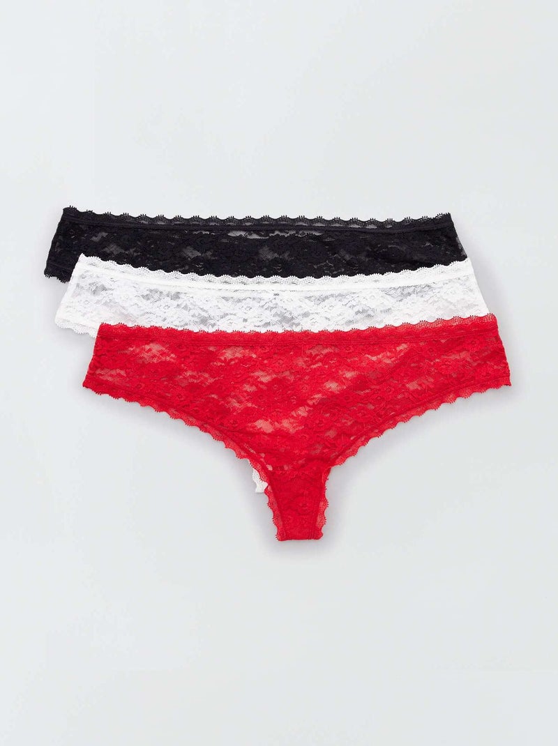 Pack de 3 tangas de encaje crudo/rojo/negro - Kiabi