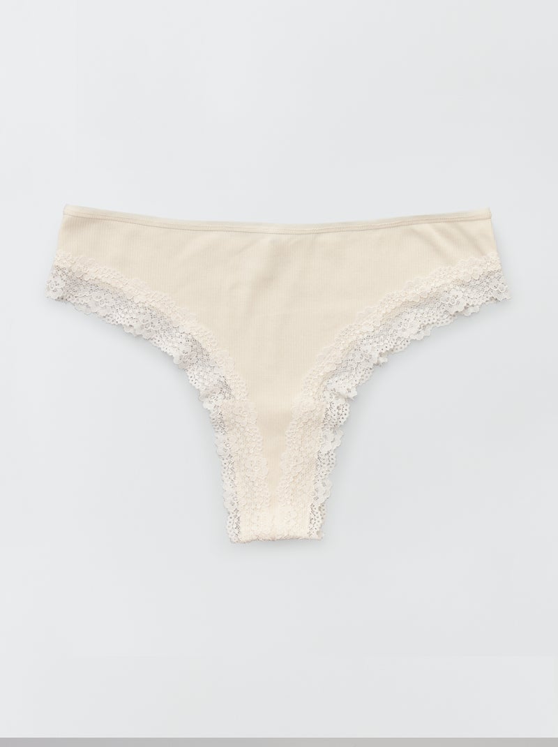 Pack de 3 tangas de punto canalé BEIGE - Kiabi