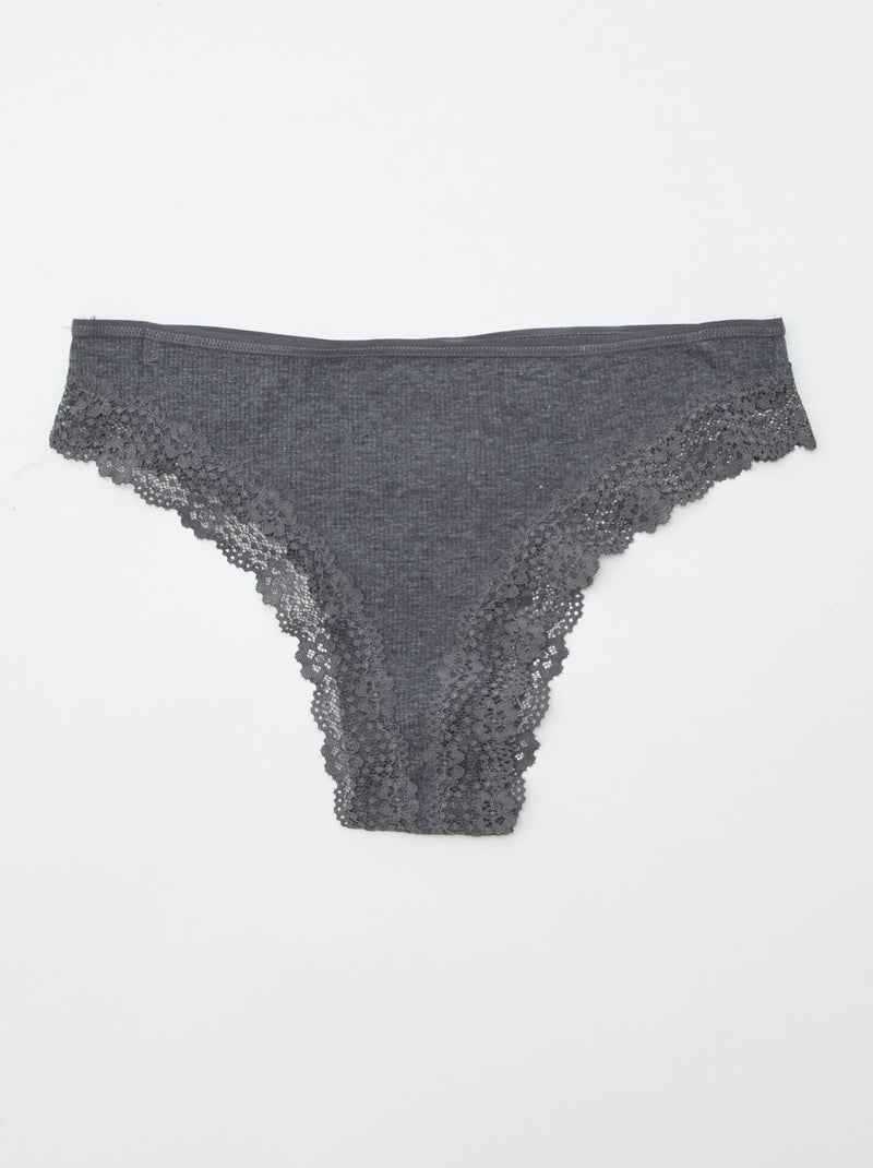 Pack de 3 tangas de punto canalé GRIS - Kiabi