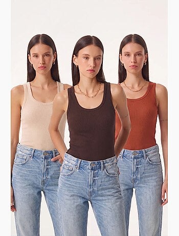 Pack de 3 tops tipo camisola de algodón acanalado istanbul