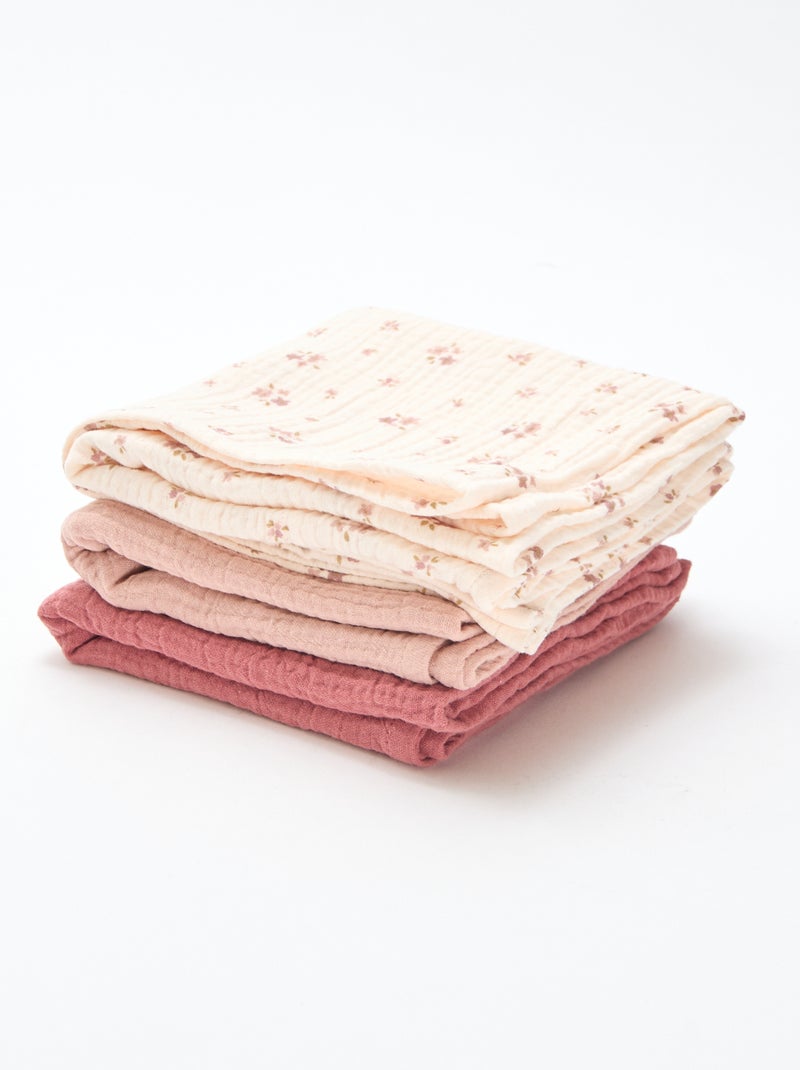 Pack de 3 muselinas de algodón Rosa - Kiabi