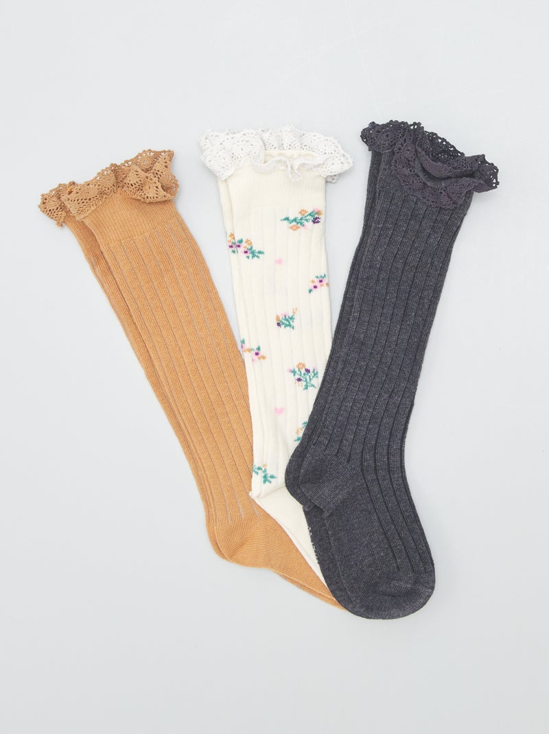 Pack de 3 pares de calcetines altos canalé GRIS - Kiabi