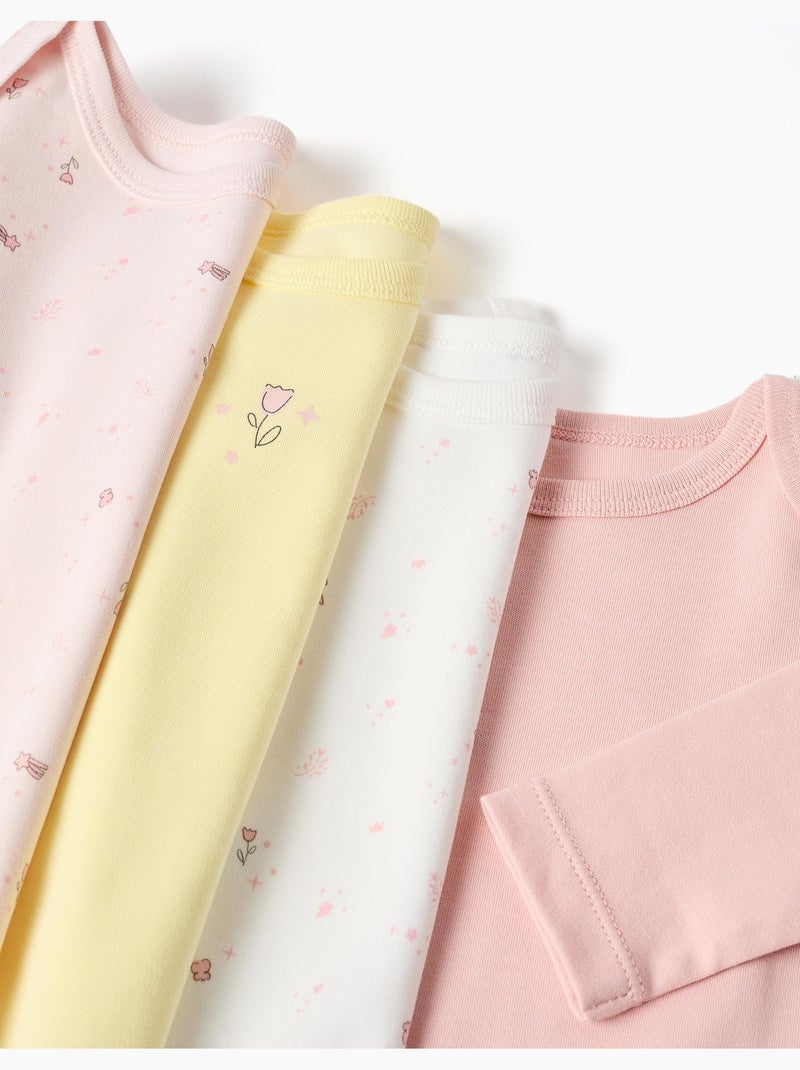 Pack de 4 bodies de algodón lisos/florales Rosa/Amarillo - Kiabi