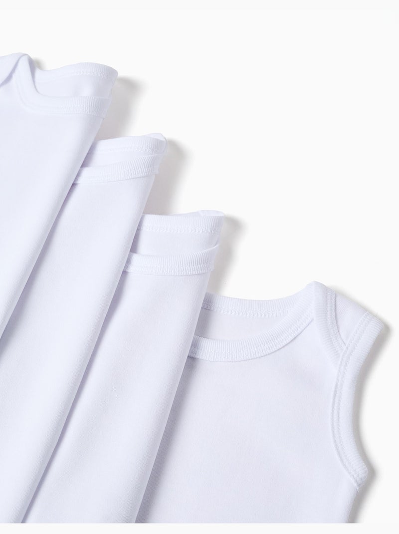 Pack de 4 bodies lisos sin mangas Blanco - Kiabi