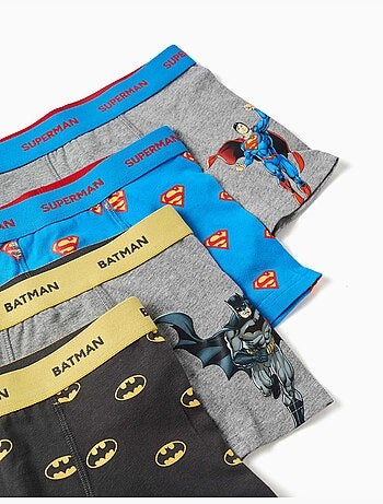 Pack de 4 bóxers de algodón con estampados batman y superman
