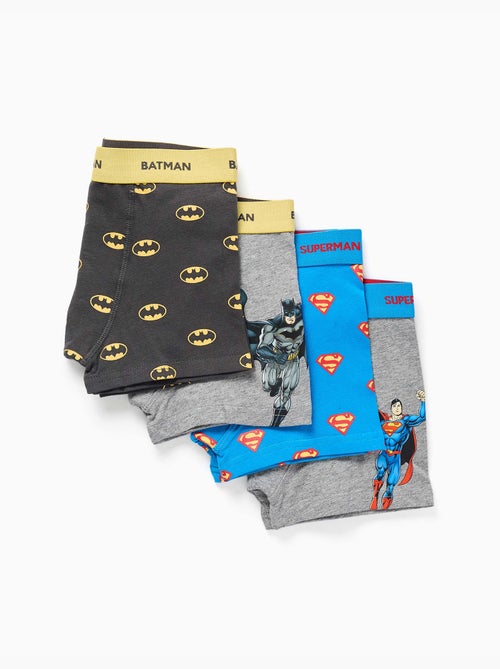 Pack de 4 bóxers de algodón con estampados batman y superman - Kiabi Pack de 4 bóxers de algodón con estampados batman y superman - Kiabi