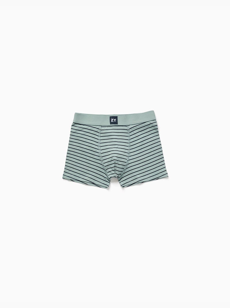 Pack de 4 boxers de algodón lisos/a rayas Azul Verde Gris - Kiabi