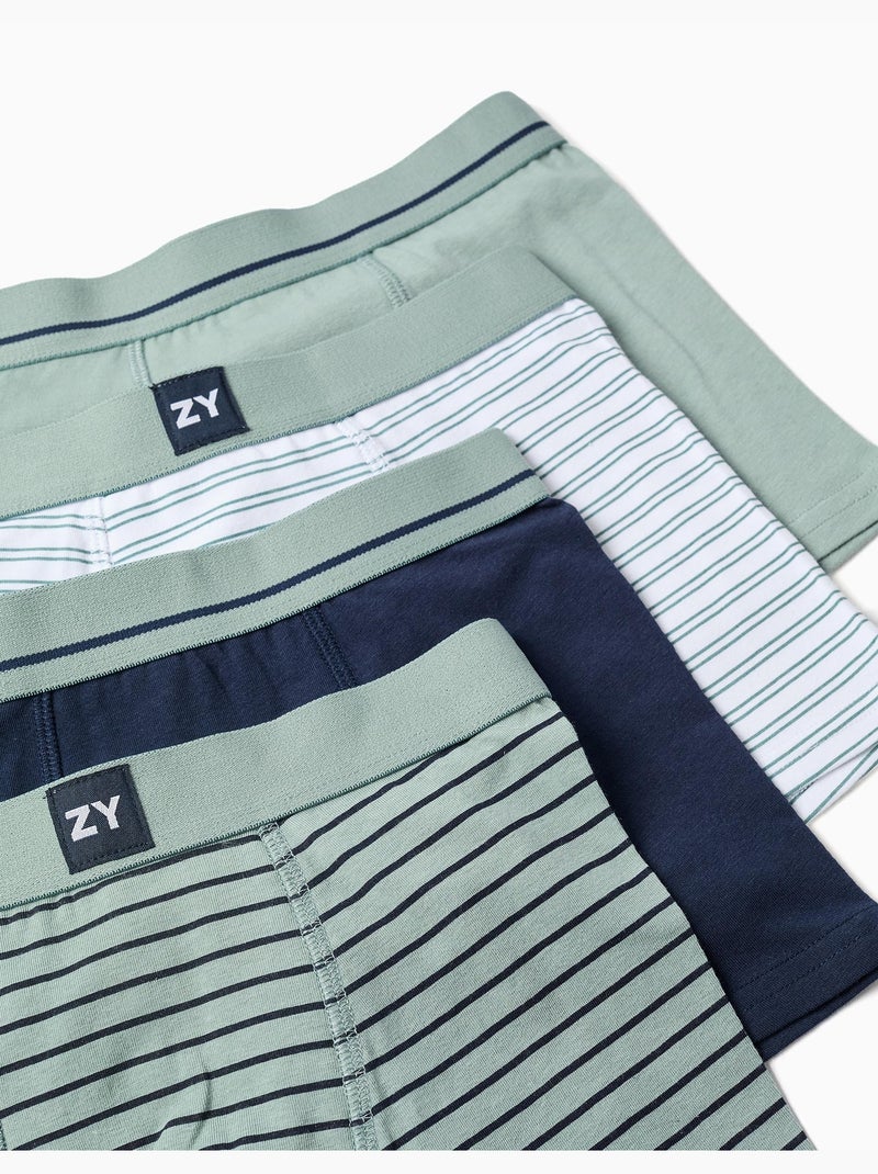 Pack de 4 boxers de algodón lisos/a rayas Azul Verde Gris - Kiabi